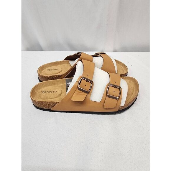 Torotto Mens EU 43 US 9.5-10 Slides Cork Open Toe Adjustable Webbing Flat Sandal - Picture 3 of 8